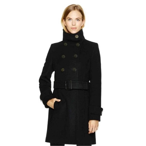 Babaton Black Double-Breasted Trench Coat Wool and Cashmere blend Large - Picture 2 of 16